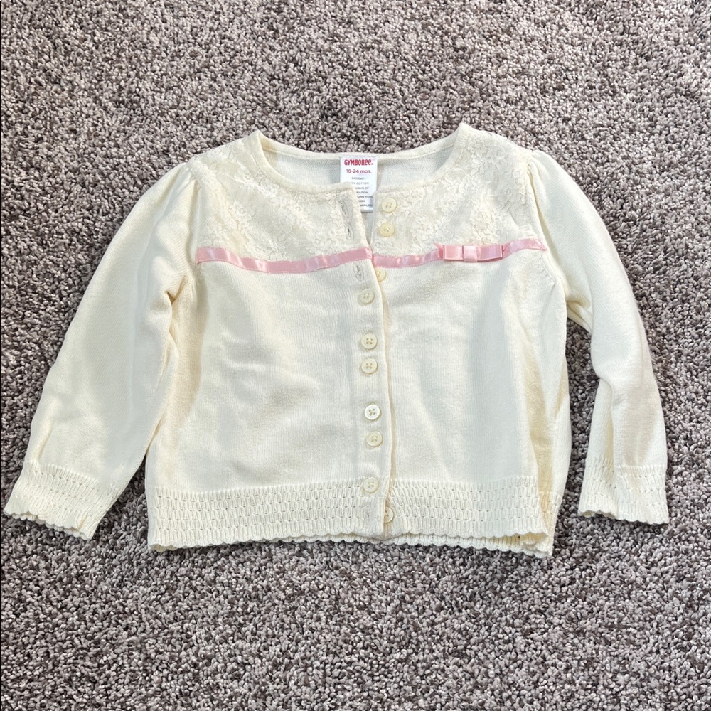 Gymboree Cream Cardigan with Pink Ribbon Size 18-24 Month